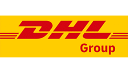 DHL-logotyp på gul bakgrund